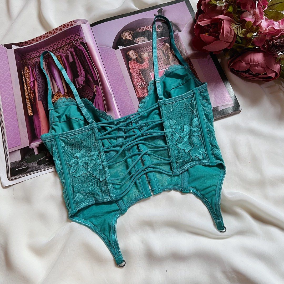 GLASSONS Blue Green Lace Corset Bustier, Women's Fashion, Undergarments