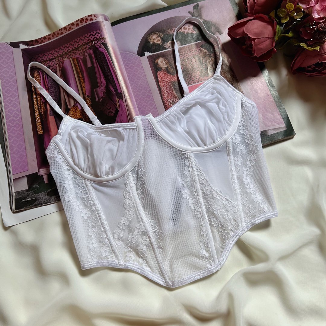 GLASSONS White Lace Floral Corset Bustier, Women's Fashion