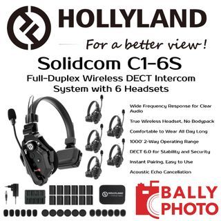 Hollyland Solidcom C1-6S Full-Duplex Wireless DECT Intercom System with 6 Headsets