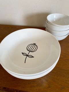 IKEA made in Portugal Minimalist Design D 22 ceramic/stoneware deep plate/pasta bowl/salad plate X 4 (🎁 special bundle deal)