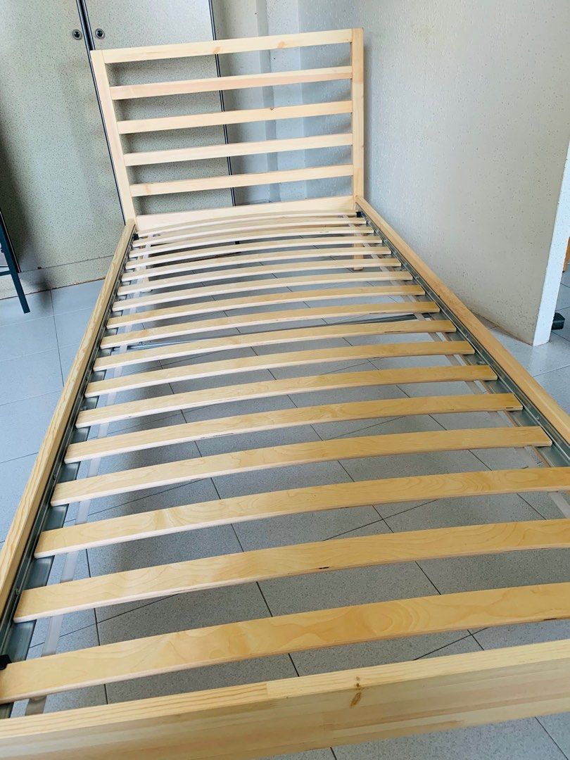 IKEA super single wooden bed frame, Furniture & Home Living, Furniture