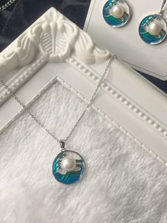 天然真珍珠⛰️雲海設計款✨鍍白K保色耳環項鍊套組