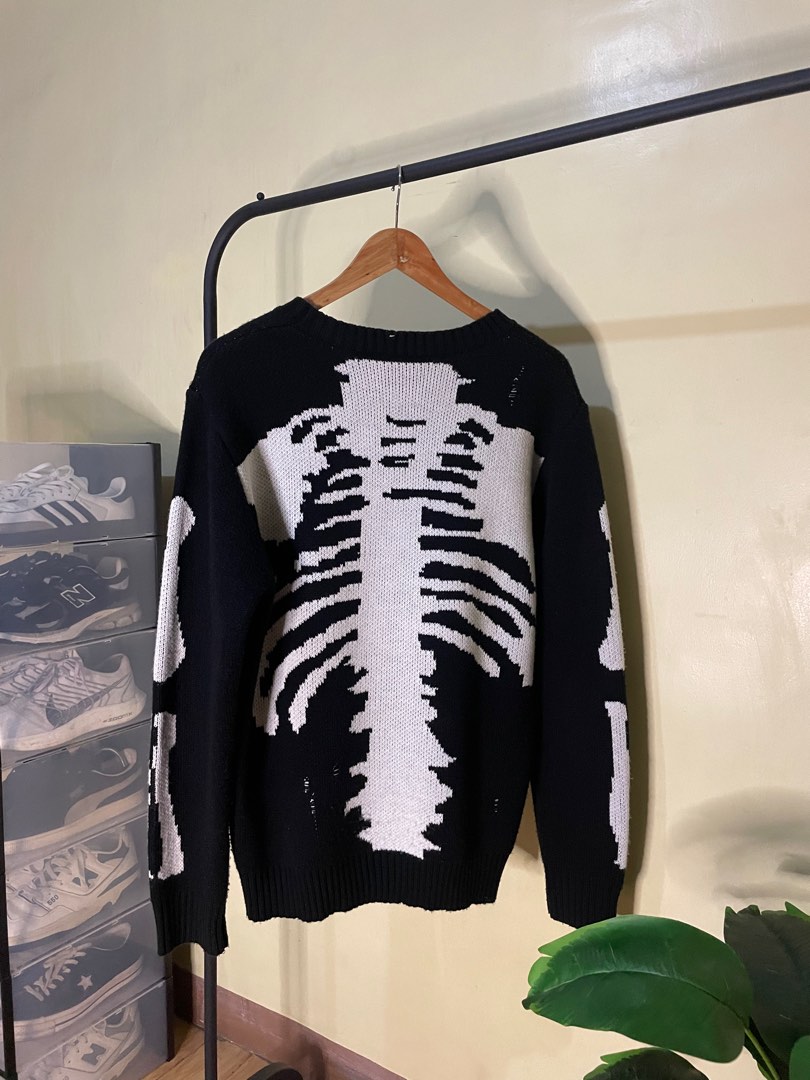 Knitted Distressed Skeleton Sweater, Men's Fashion, Coats, Jackets and