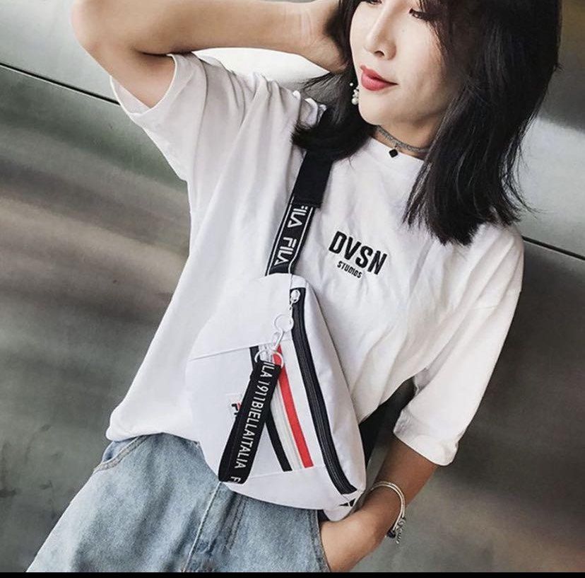 Korea FILA Shoulder Canvas Bag Pocket Waist Crossbody Bag Purse