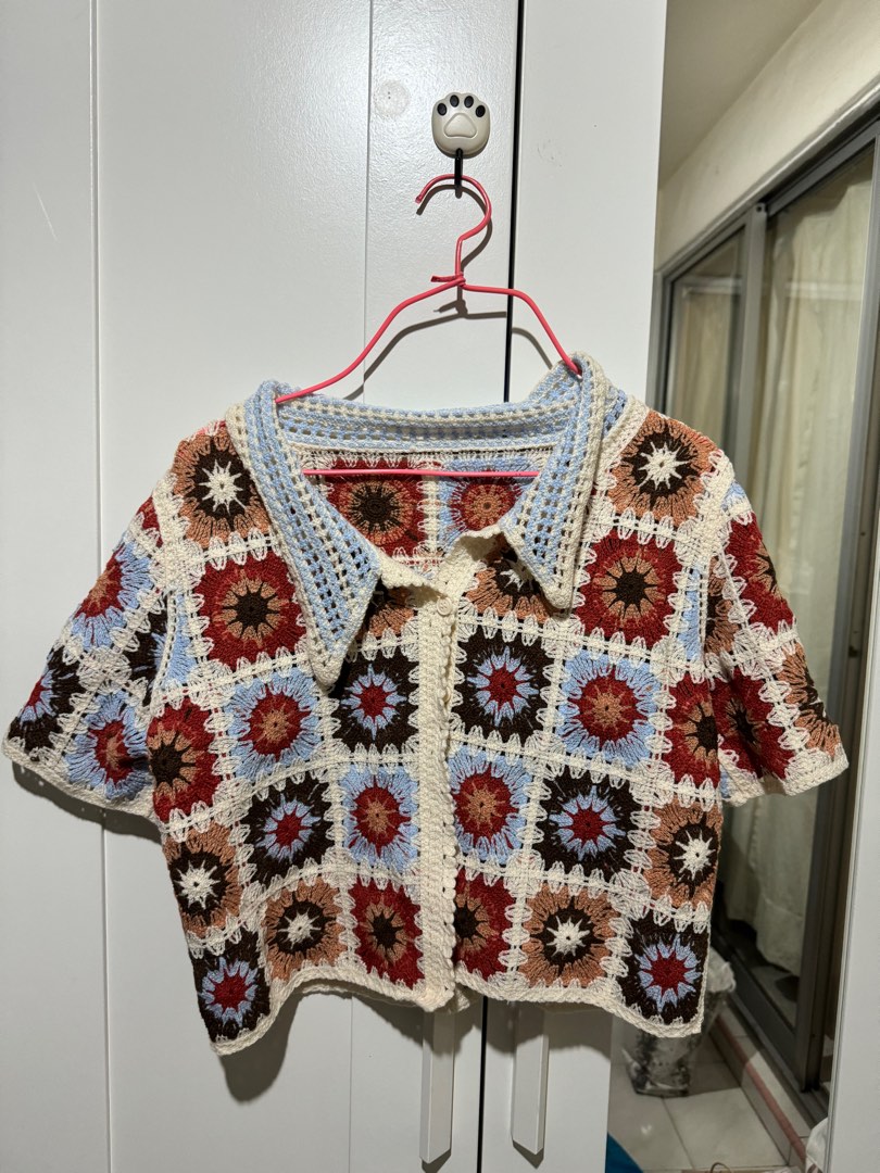 Collared Pattern Knit Top - Multi Color - Pomelo Fashion