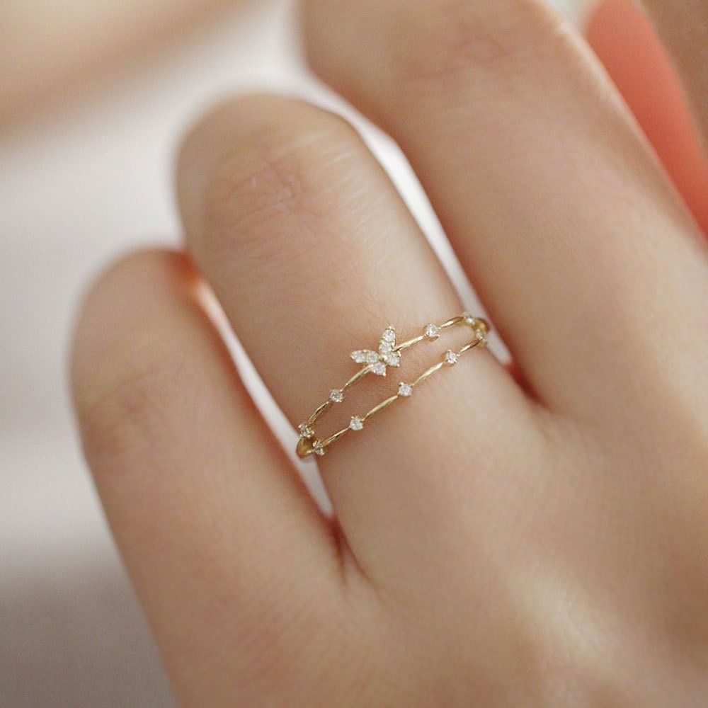 Korean Simple Style Butterfly Diamond Crystal S925 Sterling Silver