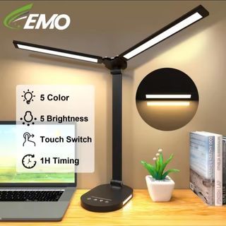 LED USB Desk Lamp Double-Head Lighting Eye Protection Dimmable Table Lamp Rechargeable For Reading Multi-Angle Foldable Night Lights