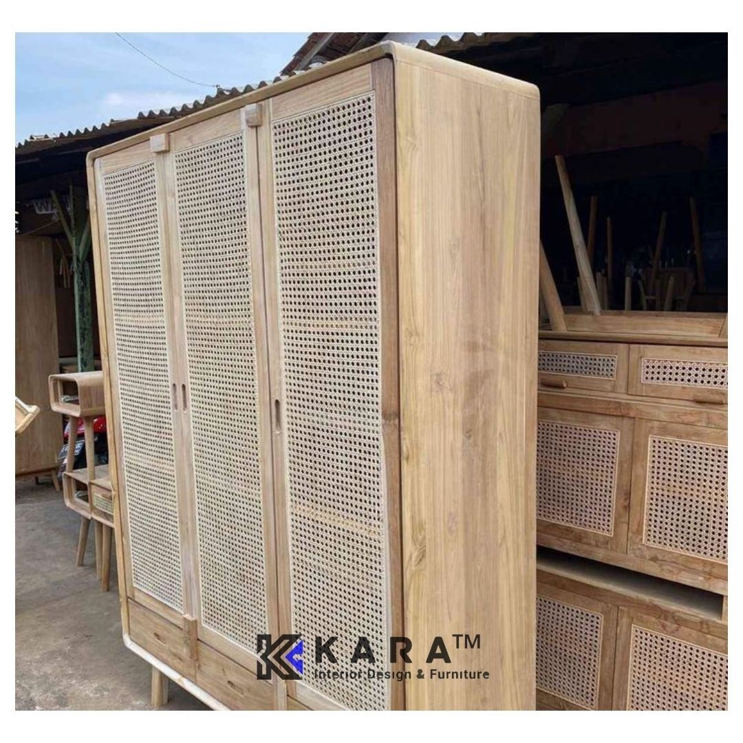 Lemari teak and hot sale cane wardrobe
