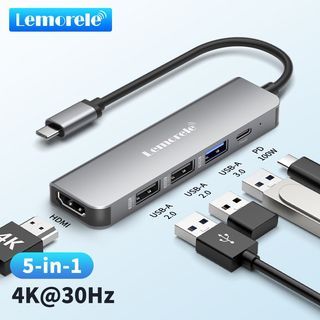 Lemorele TC101 USB C Hub 5-in-1 Adapter HDMI 4K  USB C Hub for MacBook iPad  Switch,Chromecast Dell
