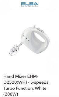LIKE NEW ELBA 200W HAND MIXER MODEL EHM - D2520 (WH)