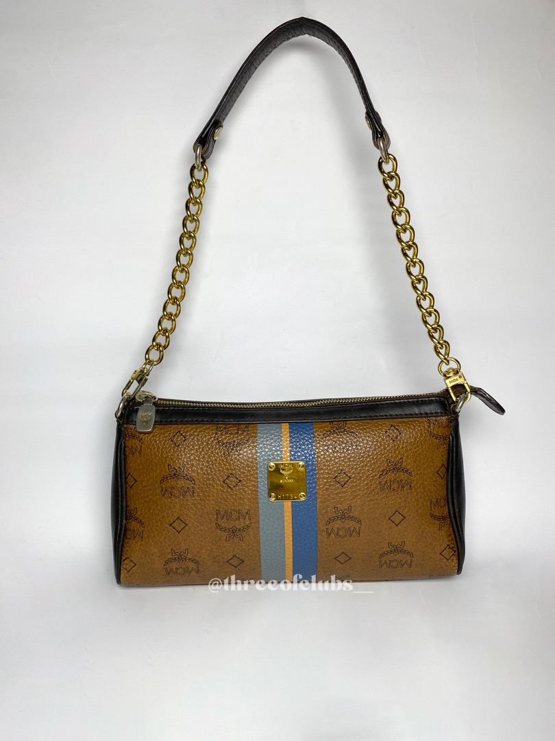 MCM Cognac Chocolate Brown Leather Chain Shoulder Bag