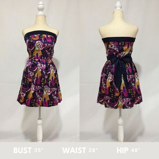 Mini Purple Floral Paisley Strapless Dress