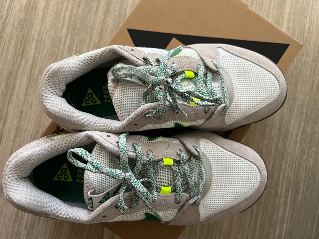 Nike ACG Lowcate Green/White (Category: Sneakers) located in Makati City. Submitted by sunfish7 (Listing ID 1268007585, Image 1). Description: Nike ACG Lowcate in white with green swoosh. Eu 38, UK 5.5, US 7 women’s. Used once. Rfs: bought the wrong size Payment by Maya or Gcash. Shipping and booking of rider and fees c/o buyer .