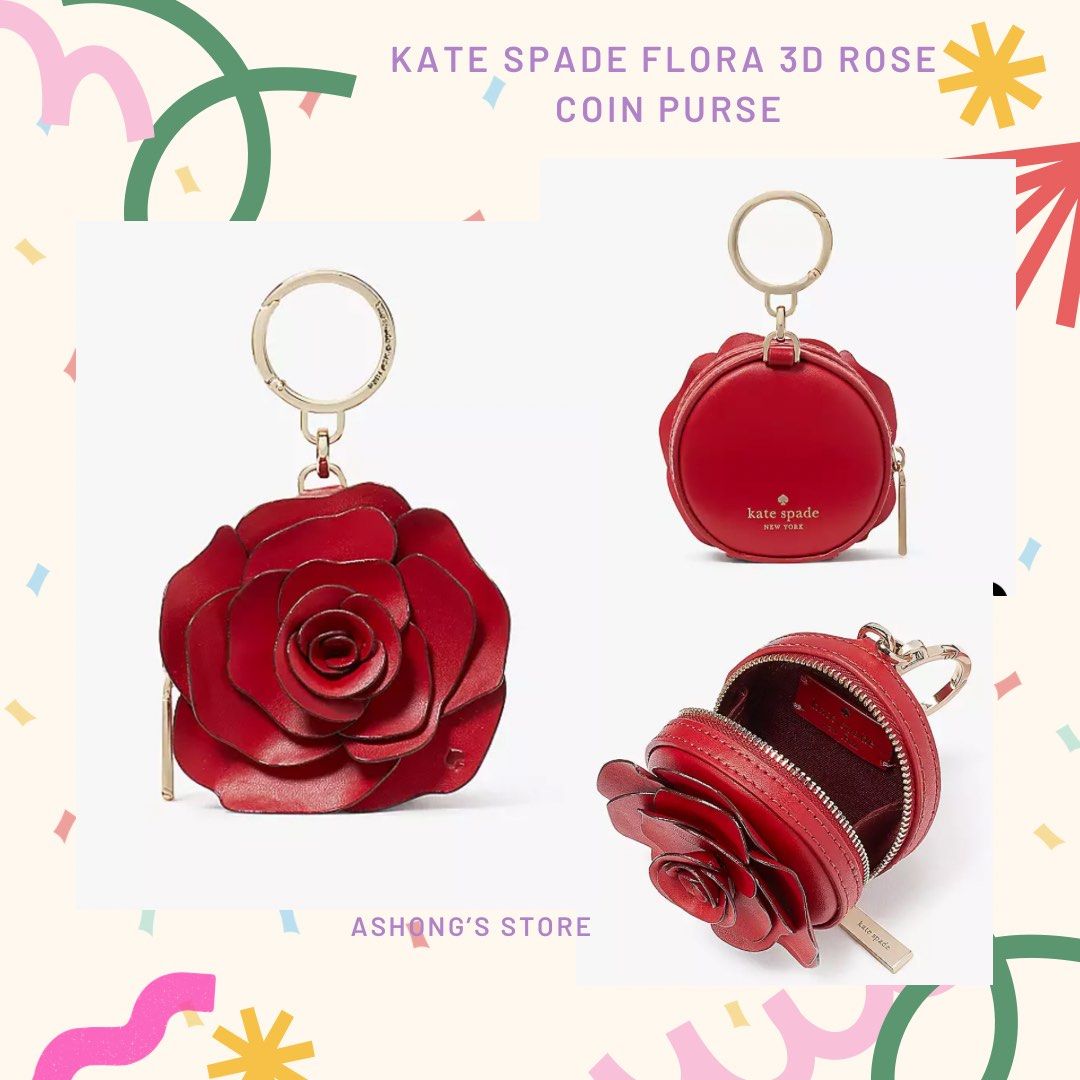 💯ORIGINAL KATE SPADE FLORA 3D ROSE COIN PURSE, Luxury, Bags