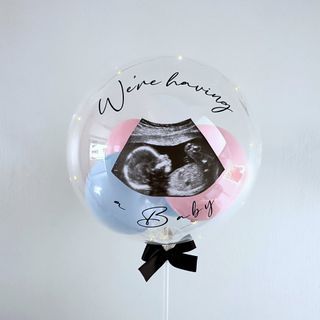Pregnancy reveal bobo balloon on stick or helium gender reveal 