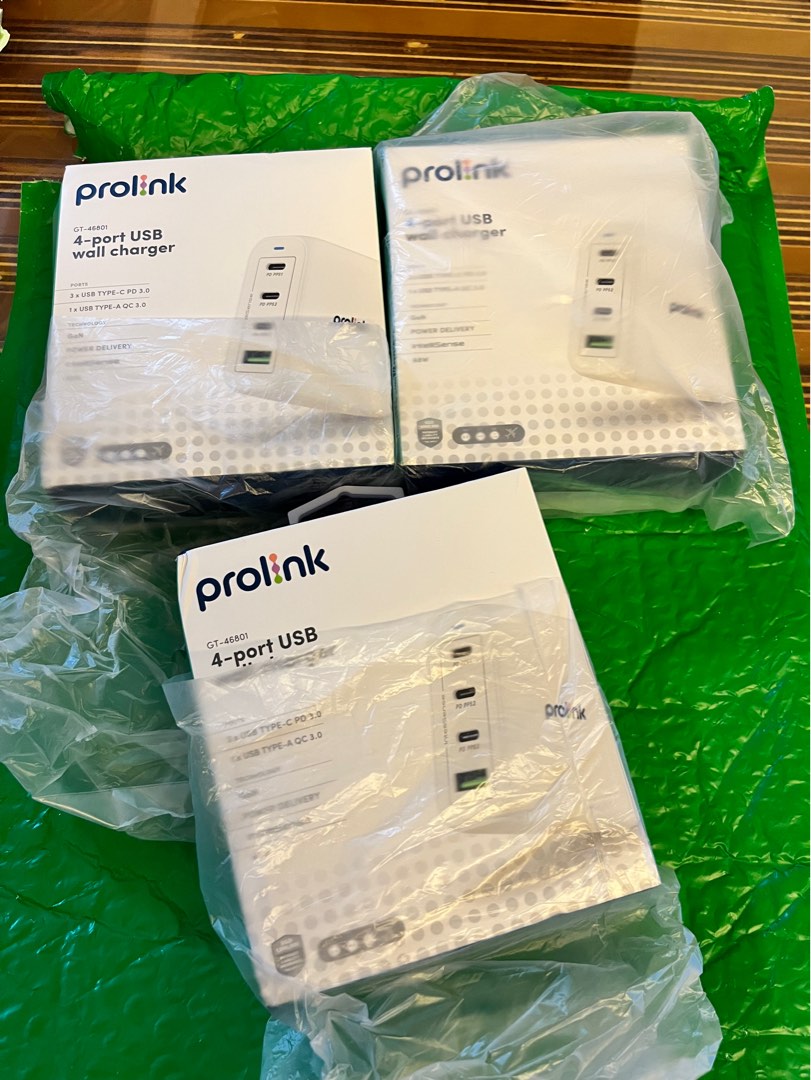 Prolink GT-46801 4-Port 68W GaN Wall Charger / 3x USB-C PD PPS / 1x USB ...