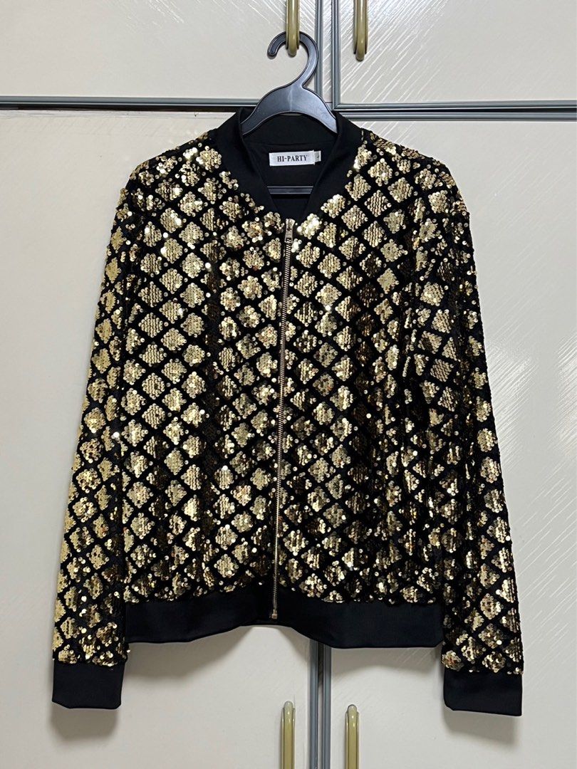 Mens gold sequin bomber jacket top