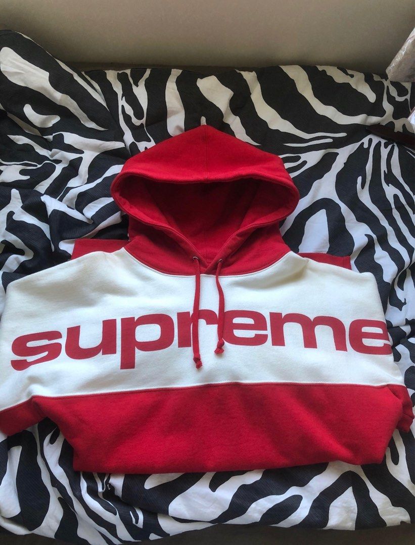 Supreme blocked hot sale hoodie red
