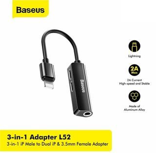 [TERMURAH] BASEUS L52 3 IN 1 LIGHTNING CONVERTER TO JACK AUDIO 3.5MM BEST SELLER