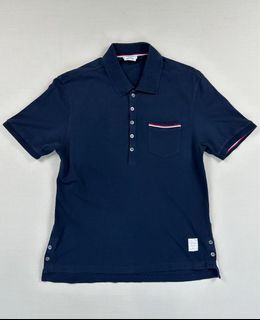 Thom Browne Mercerised Pique Pocket Polo Classic Navy