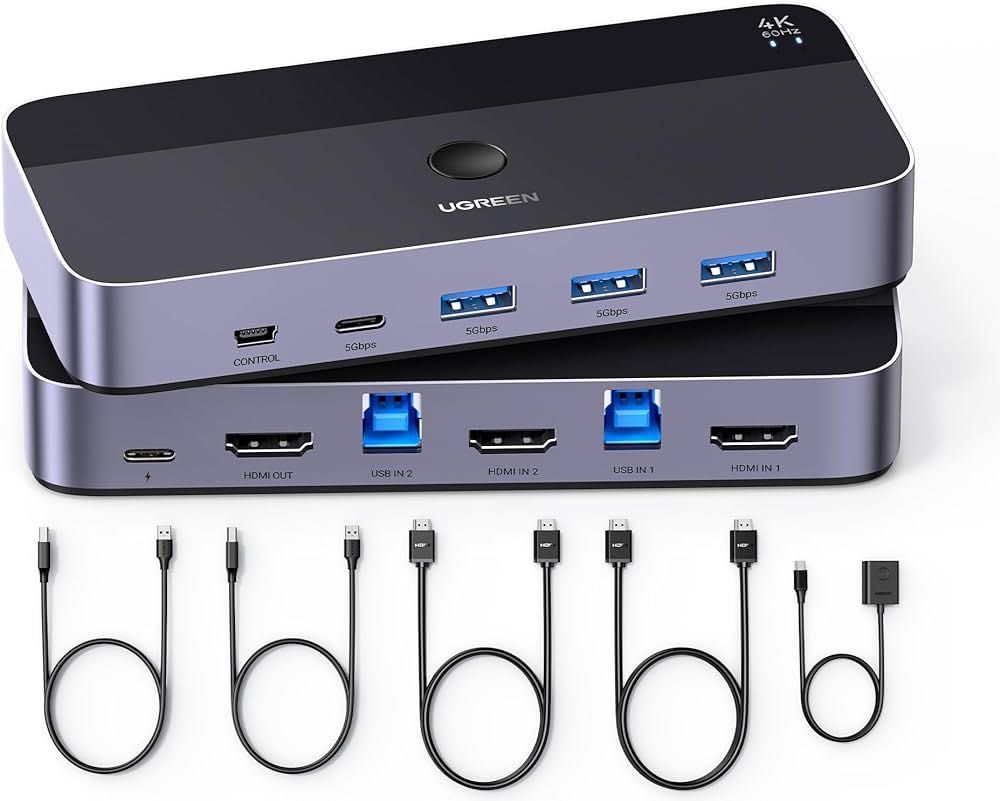 UGREEN USB 3.0 Switch 2 Computers Sharing USB C & A Devices, 4 Port USB  Switcher Sharing Keyboard and Mouse, Printer/Scanner USB Switch Hub for Two  Computers with 2 USB3.0 Cables and Remote