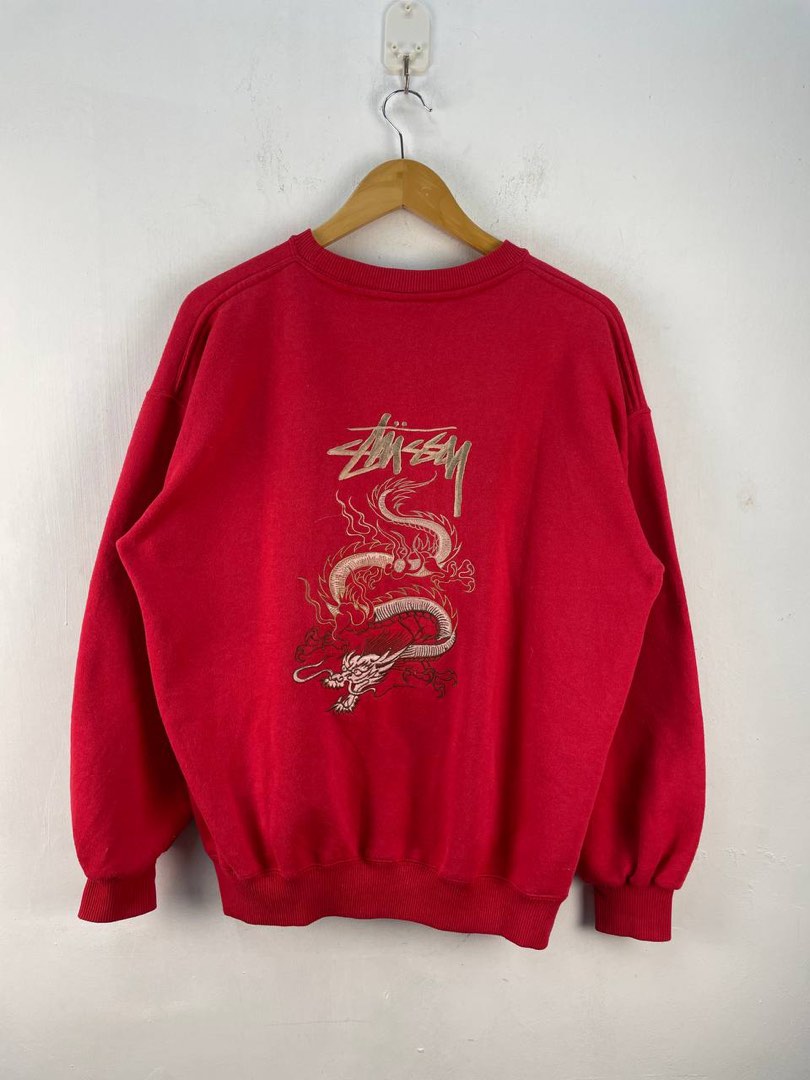 Ultra Rare 90s Vintage Stussy Dragon Sweatshirt Gold Embroidery