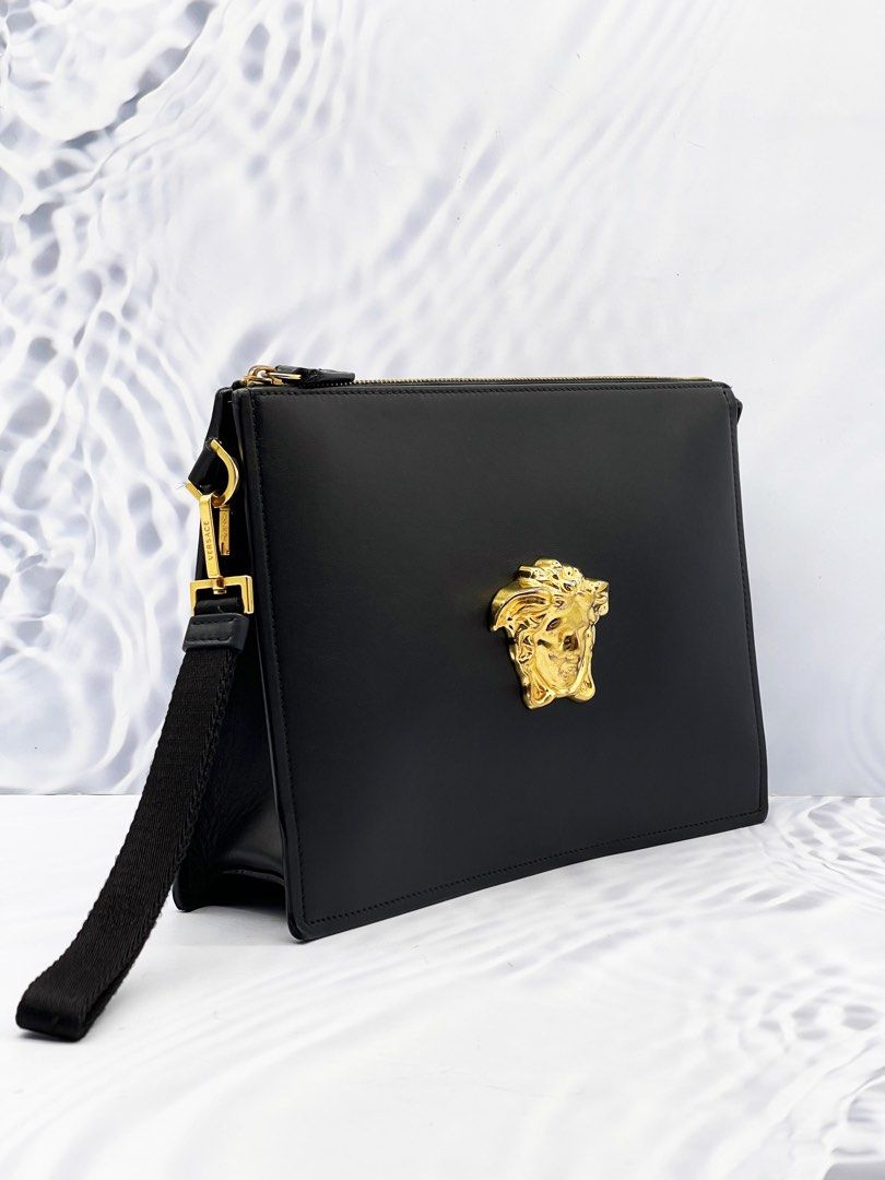 VERSACE LA MEDUSA HEAD BLACK CALFSKIN LEATHER CLUTCH