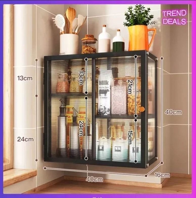 Wall Rack Iron Shelf - Kitchen Cabinet Storage Organizer (2 Tier Black ...