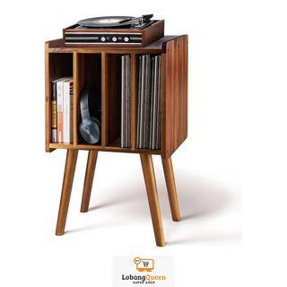 Gannyfer Vinyl Record Storage Table, 3-Tier Record Player Stand with Metal Legs, Cube Turntable Stand Record Holder Up to 150 Albums, Retro Vinyl