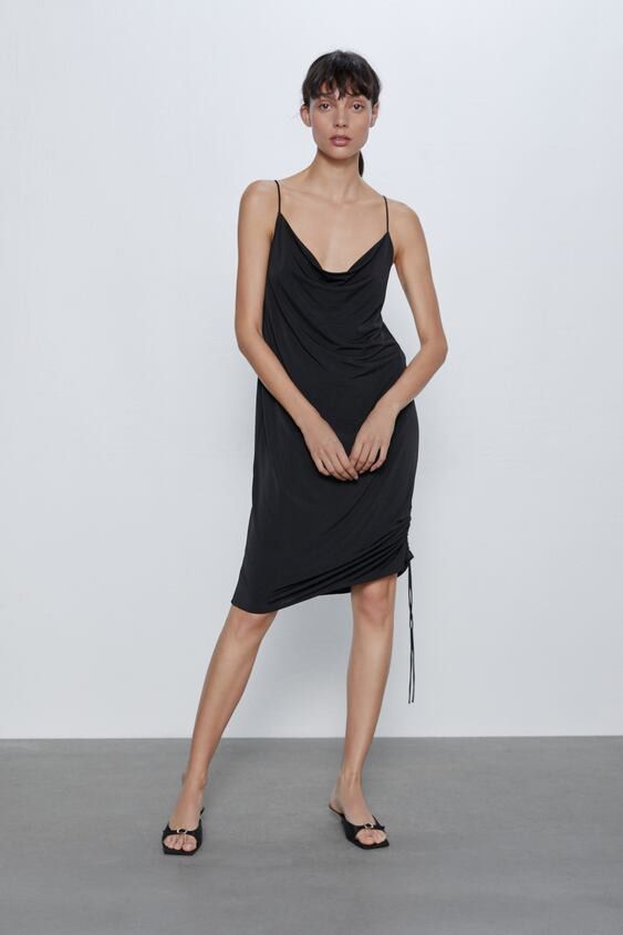 Zara slip dress black on sale