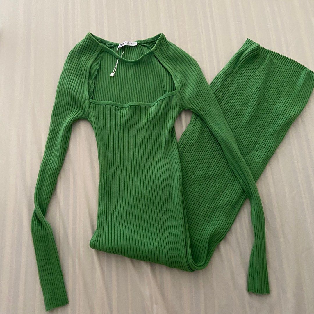 ZARA green ribbed arm warmer midi dress, Furniture & Home Living, Home