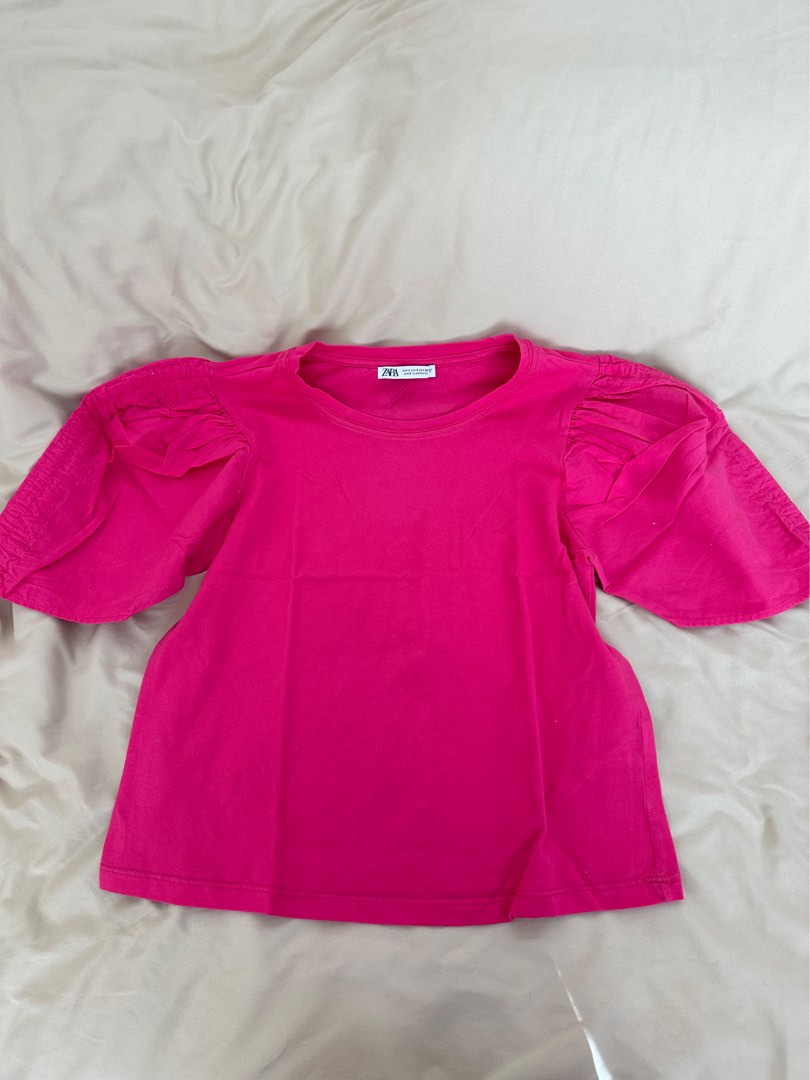 Zara puff sleeve pink shirt, Women's Fashion, Tops, Shirts on Carousell