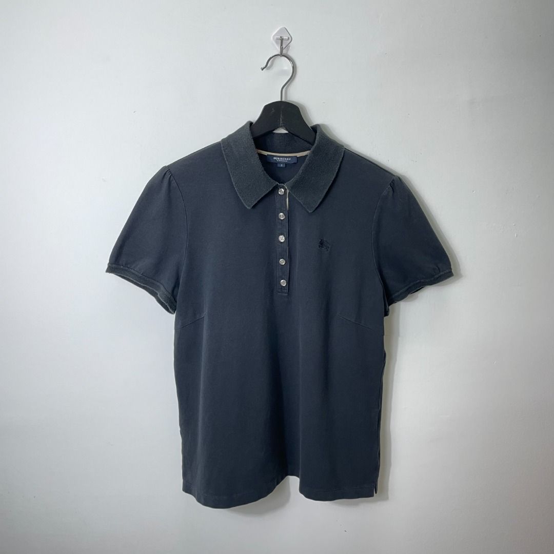 SALE L BURBERRY LONDON POLO SHIRT SIZE 5 LARGE BASIC CASUAL SMART WEAR SHORT SLEEVE BLACK COLOR FASHION LUXURY COLLAR TSHIRT