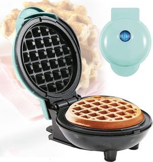 🌟 SG LOCAL STOCK 🌟 1802) Mini Waffle Maker Machine, 350W Portable Electric Non-Stick Waffle Iron, Small Compact Design, Easy to Clean, Non-Stick Surfaces, Perfect for Breakfast, Dessert, Sandwich, or Other Snacks,Blue (3 Pin Plug)