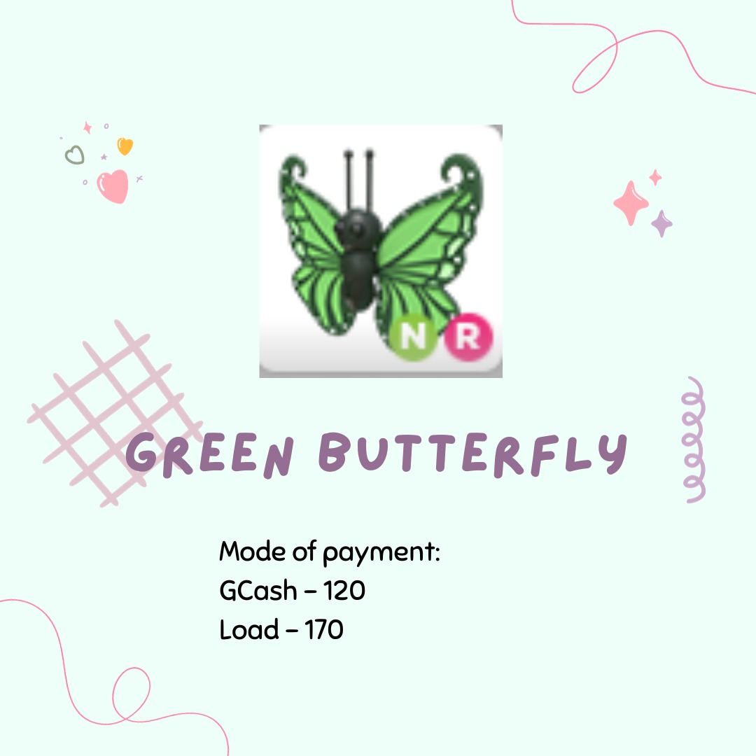 ADOPT ME NR GREEN BUTTERFLY (NEON RIDE), Video Gaming, Video Games, Others on Carousell