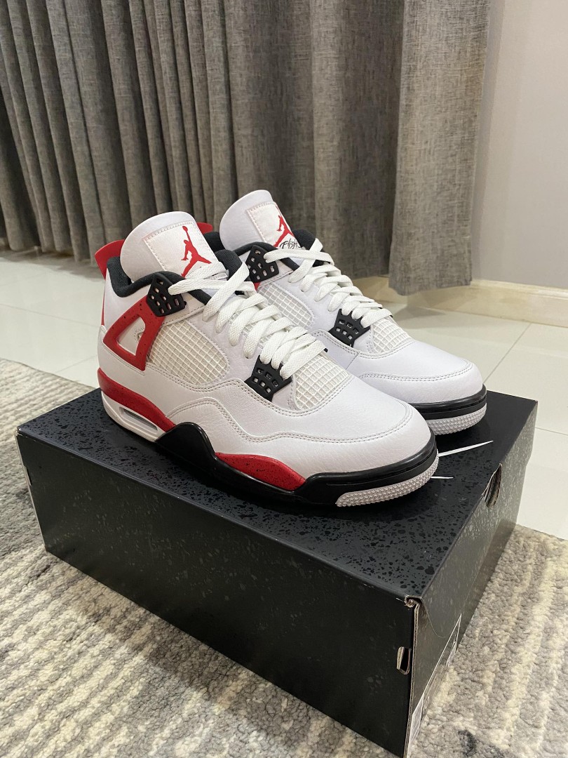 Air Jordan 4 Retro Red Cement Mens Lifestyle Shoes (White/Red) Free Shipping