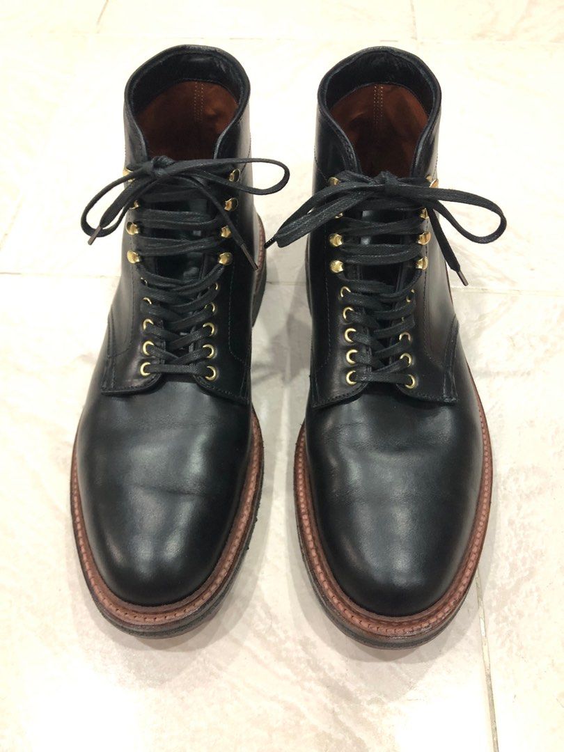 Alden Plain Toe Crepe Sole Boots in Black Calf Skin 9D Men s