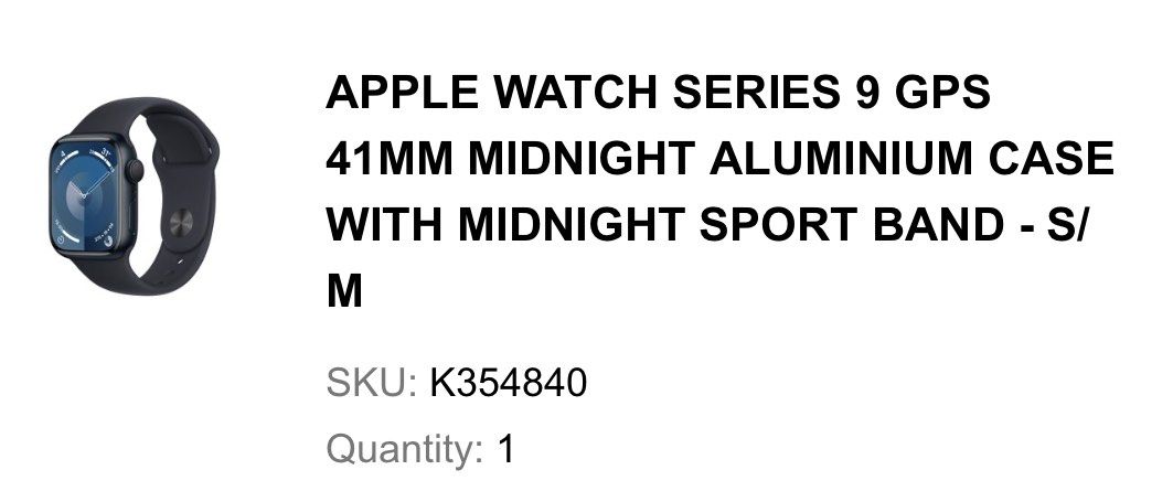 Apple Watch Series 9 GPS 41mm Midnight Aluminum Case with Midnight Sport  Band - S/M 