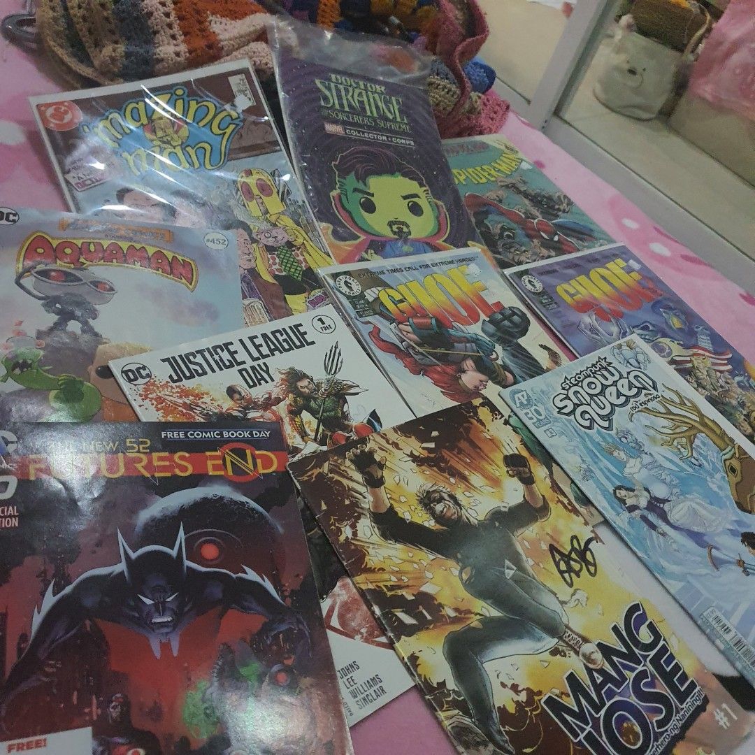 Assorted comic books DC Marvel Dark Horse Collectors (Category: Comics & Manga) located in Quezon City. Submitted by garagesaleanghel (Listing ID 1268258302, Image 1). Description: Take all!! Negotiable. 8 comics in total + 2 free from comic book day. Good condition, half ay nasa original plastic pa. Yung iba may very slight dog ear sa bottom (see: snow queen) 1) DC Adventure comics starring aquaman #452 funko collector edition 2) Marvel doctor s