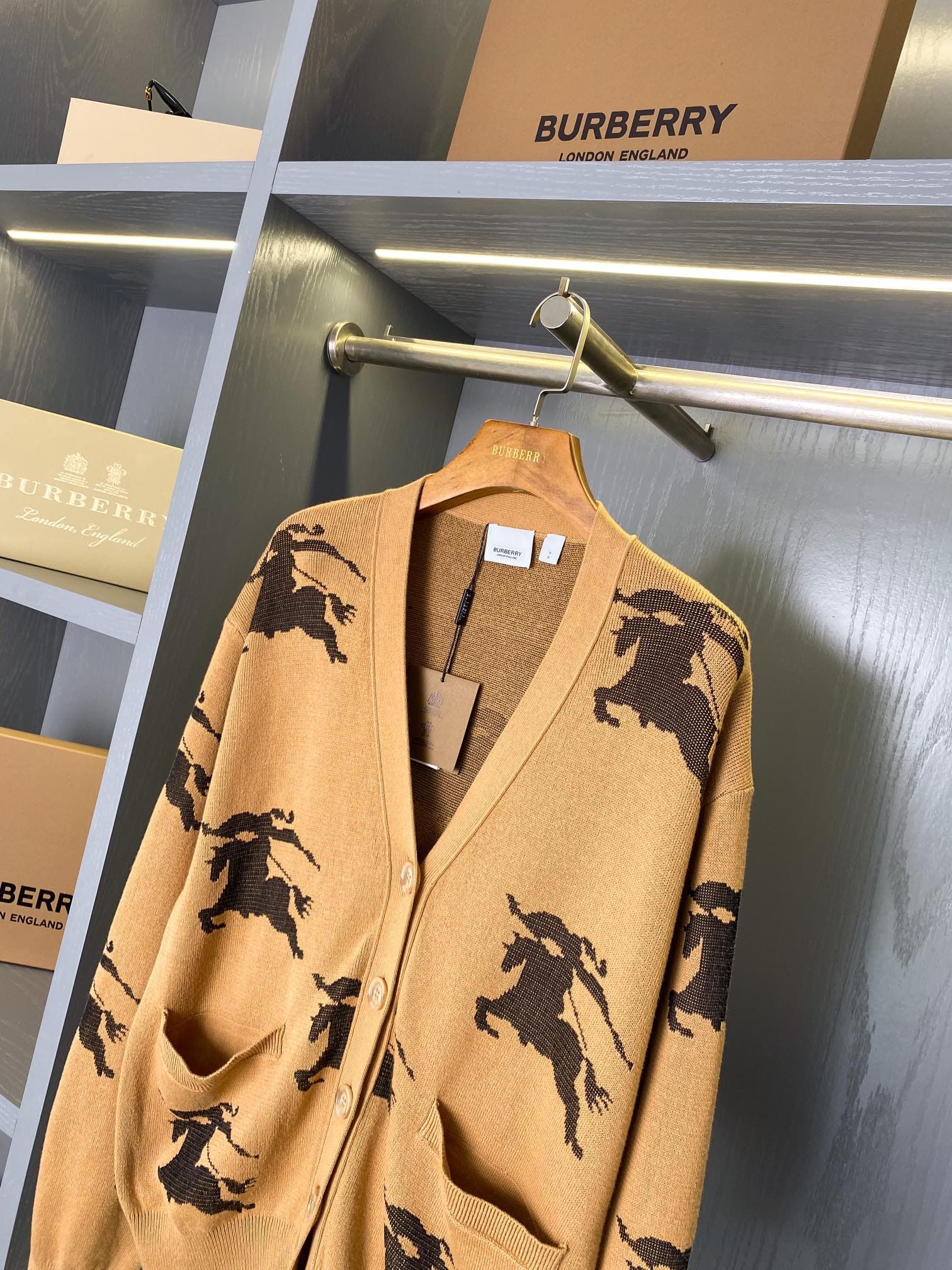 Authentic Burberry Equestrian Knight Logo Silk Cotton Blend Cardigan