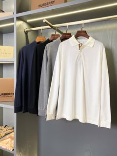 Authentic Burberry ️ Round Tb Embroidery Men's And Women's Pearl Cotton Long Sleeve Polo Shirt