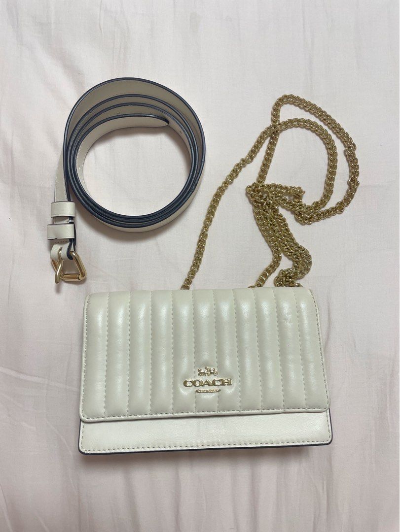 Authentic Coach Cream White Flap Belt Bag with linear quilting 2664