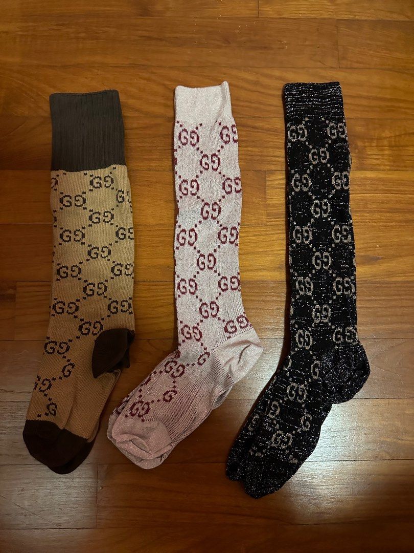 AUTHENTIC GUCCI GG ALL OVER LOGO HIGH SOCKS Women s Fashion Watches Accessories Socks Tights on Carousell