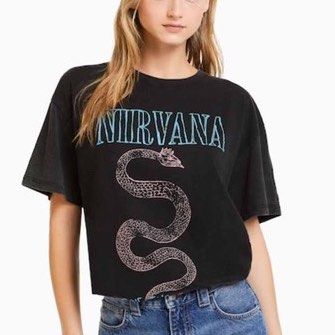 BERSHKA T SHIRT NIRVANA BLACK KAOS BAND HITAM OVERSIZE SALE 400