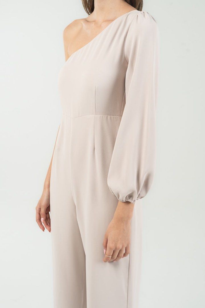 Blair Wears Shelby Jumpsuit In Taupe in Size S
