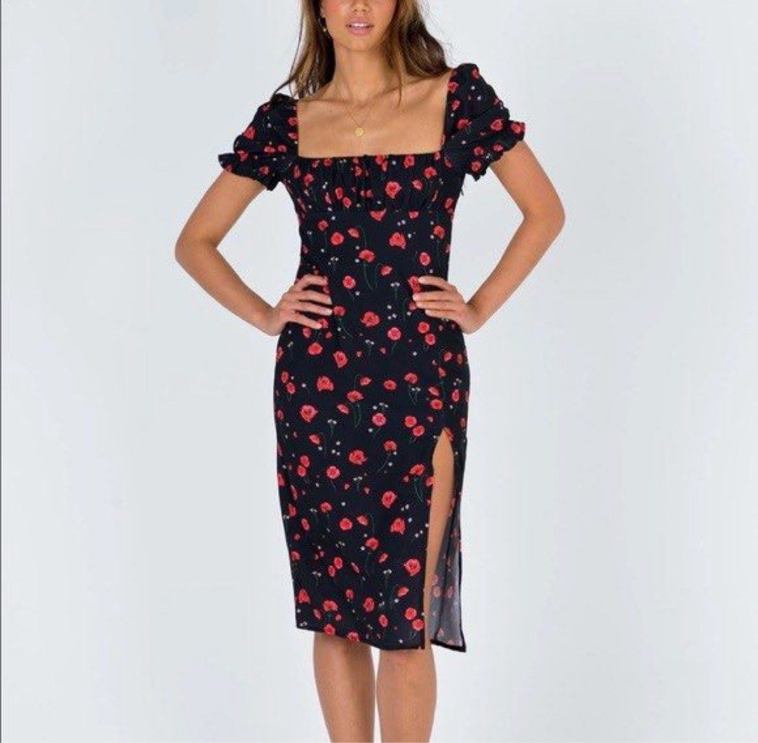 open lace back dress Nellie Mini Dress Black / Red Floral