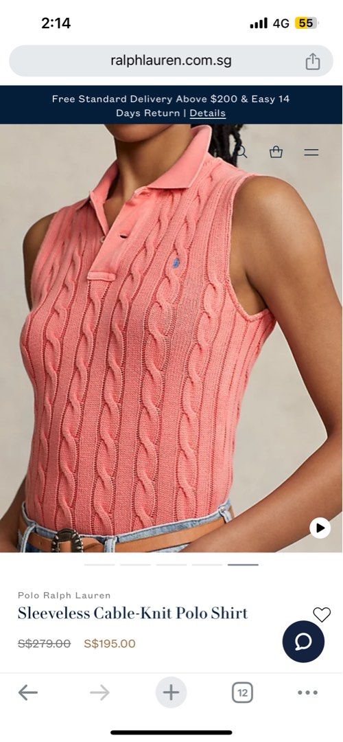 BNWT) Ralph Lauren Sleeveless Cable-Knit Polo Shirt, Women's