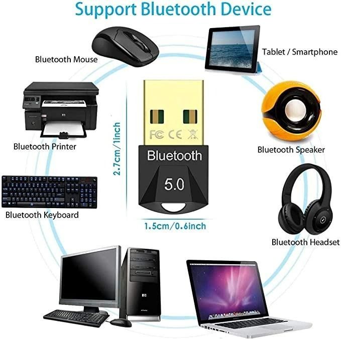 Bluetooth Adapter for PC, Bluetooth 5.0 USB Adapter Dongle Receiver and  Transmitter Supports Windows 10/8.1/8/7/XP, Linux, for Desktop, Laptop,  Mouse, Keyboard, Printers, Headsets, Speakers