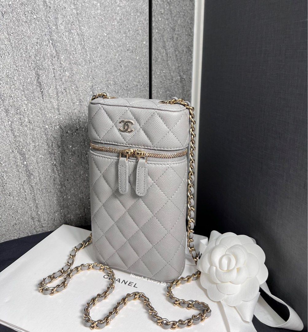 Chanel Phone Holder With Chain Lambskin Black LGHW