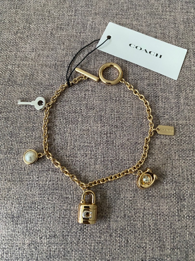 Coach Signature Padlock and Key Charm Bracelet, Women's Fashion 